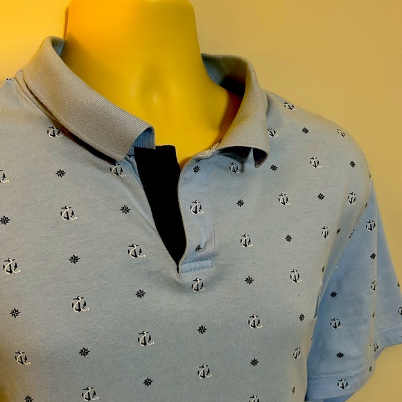 Nautica slim fit XXL 100% cotton blue white short sleeve polo shirt anchor print - Picture 2 of 7